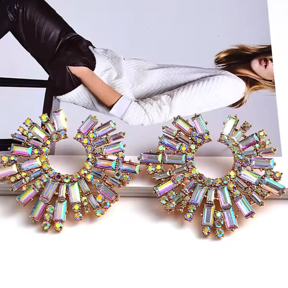 Unique Iridescent Crystal Statement Earrings - image 2